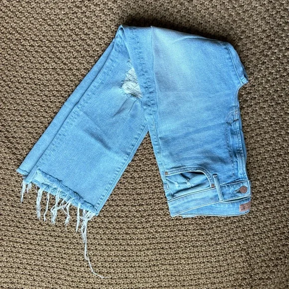 MOTHER Blue Ankle Cropped Jeans with Distressed Hem - Picture 4 of 5